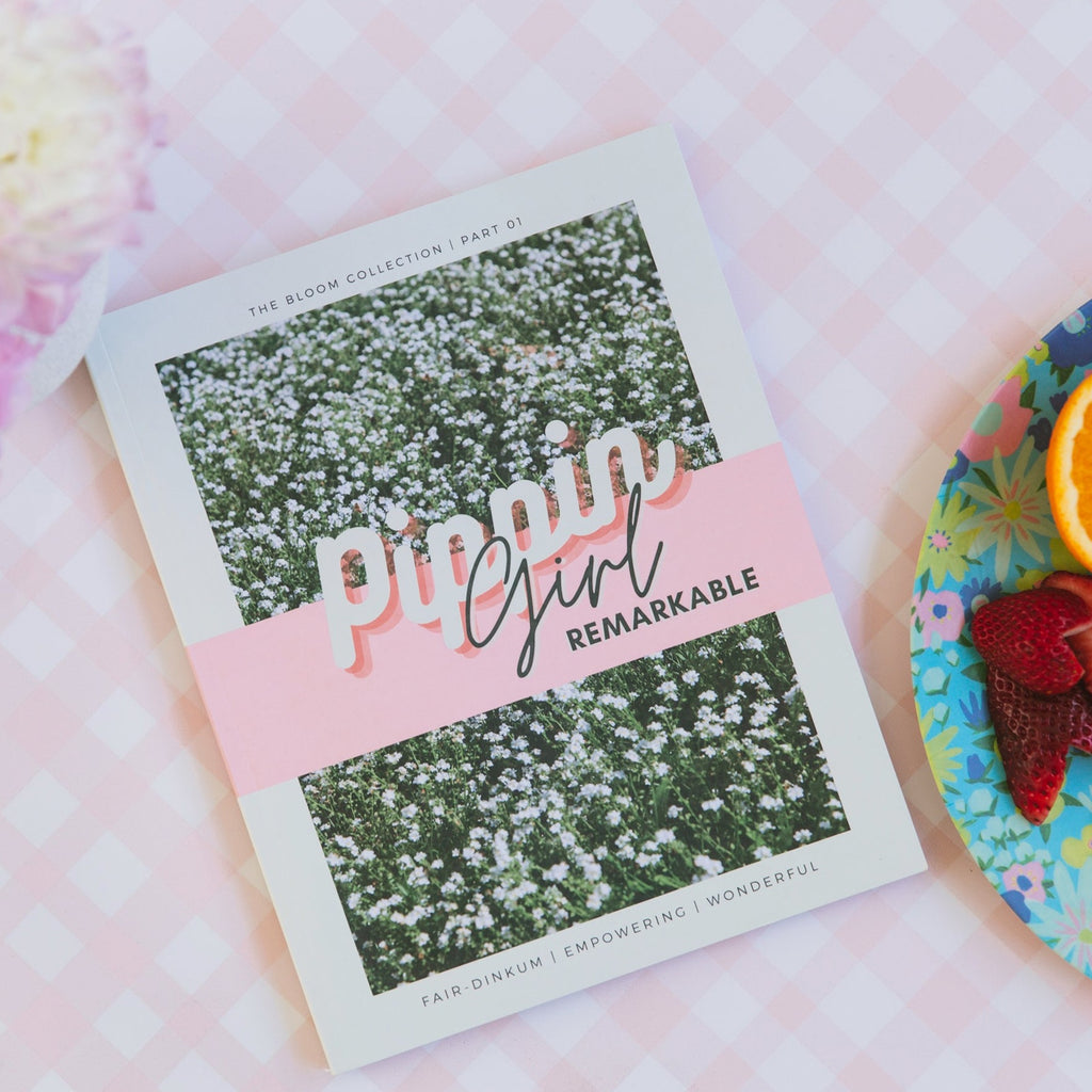 Pippin Girl Blossom Collection Part 01 Remarkable book on pink check background
