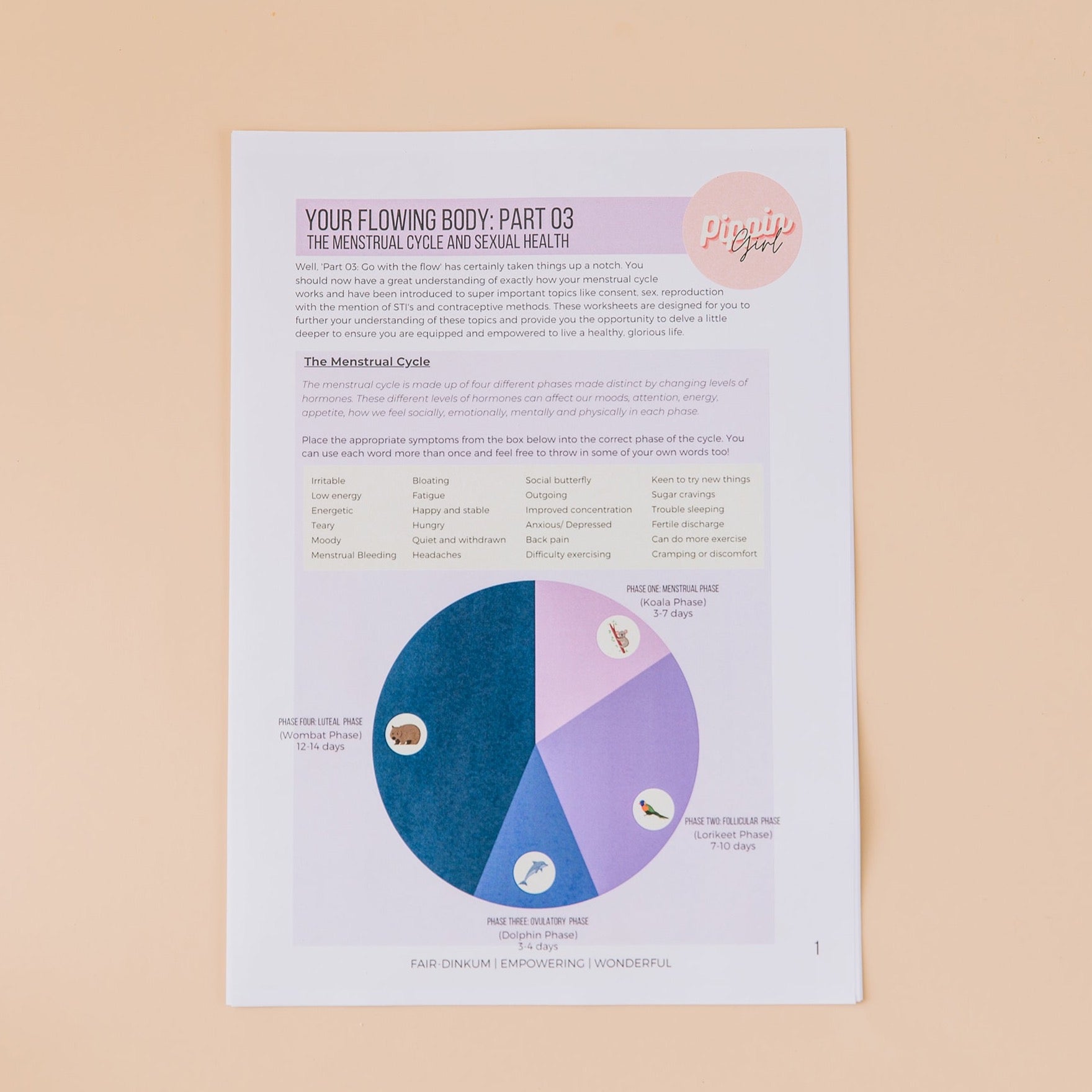 Pippin Girl Worksheet 03 the menstrual cycle and sexual health for girls